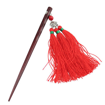 Ironwood Hair Stick w/ Tassels Black